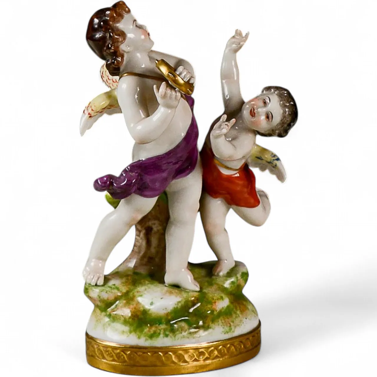 Putti musicisti danzanti con cembalo, scultura Capodimonte, '900 9