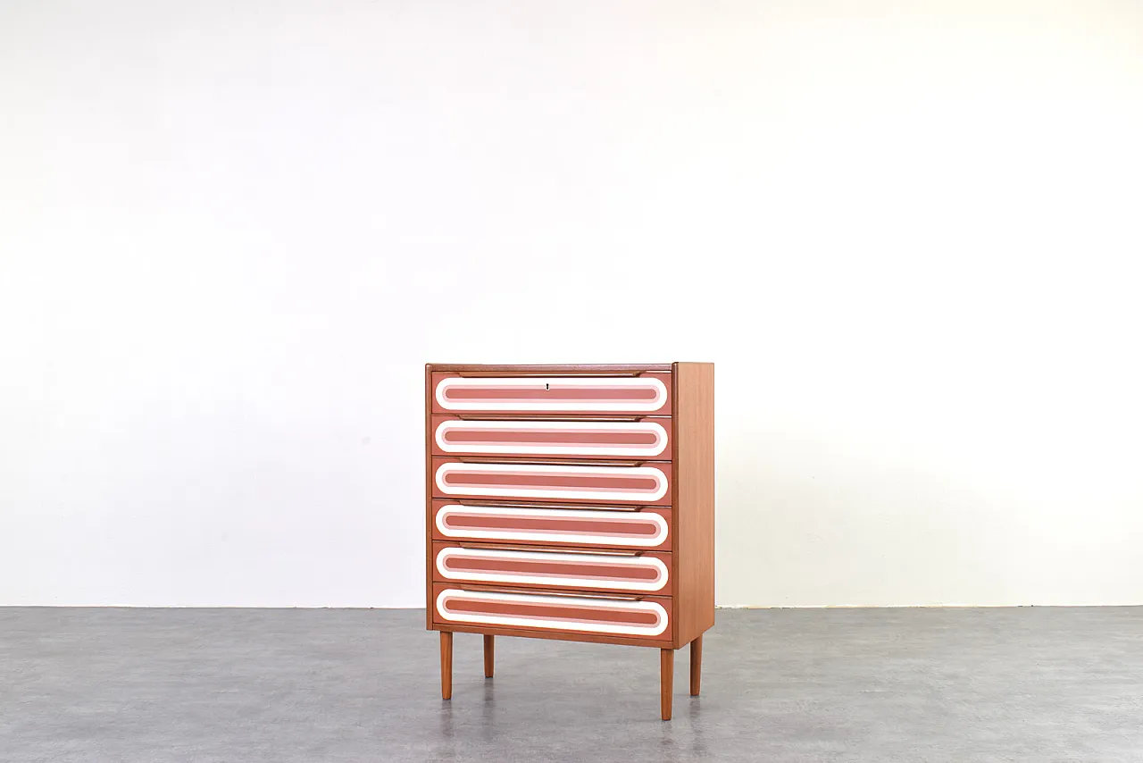 Cassettiera Mid-Century Op-Art in teak dipinta a mano, anni '60. 3