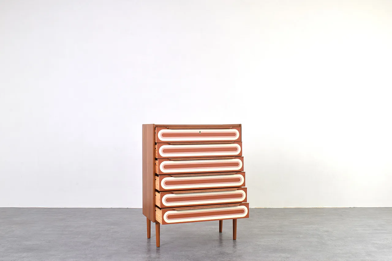 Cassettiera Mid-Century Op-Art in teak dipinta a mano, anni '60. 4