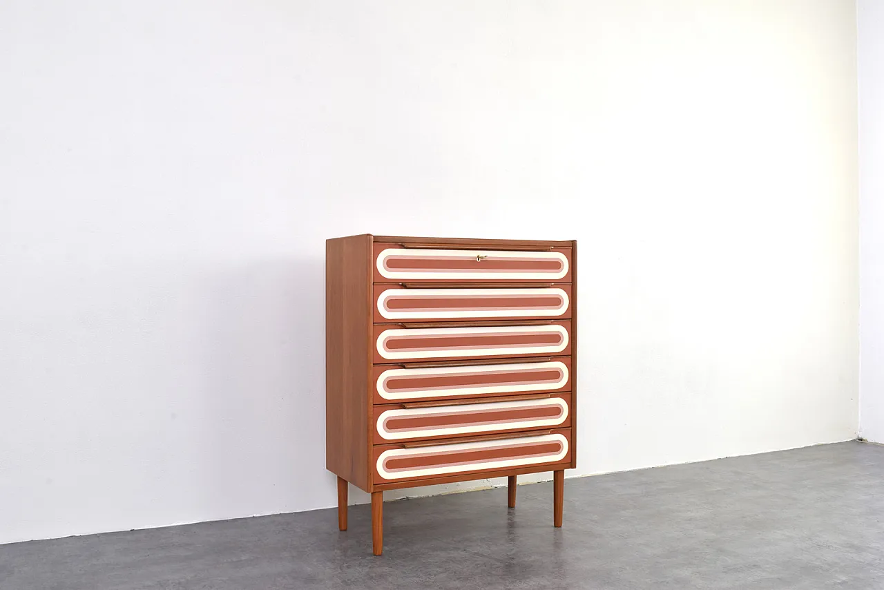 Cassettiera Mid-Century Op-Art in teak dipinta a mano, anni '60. 7