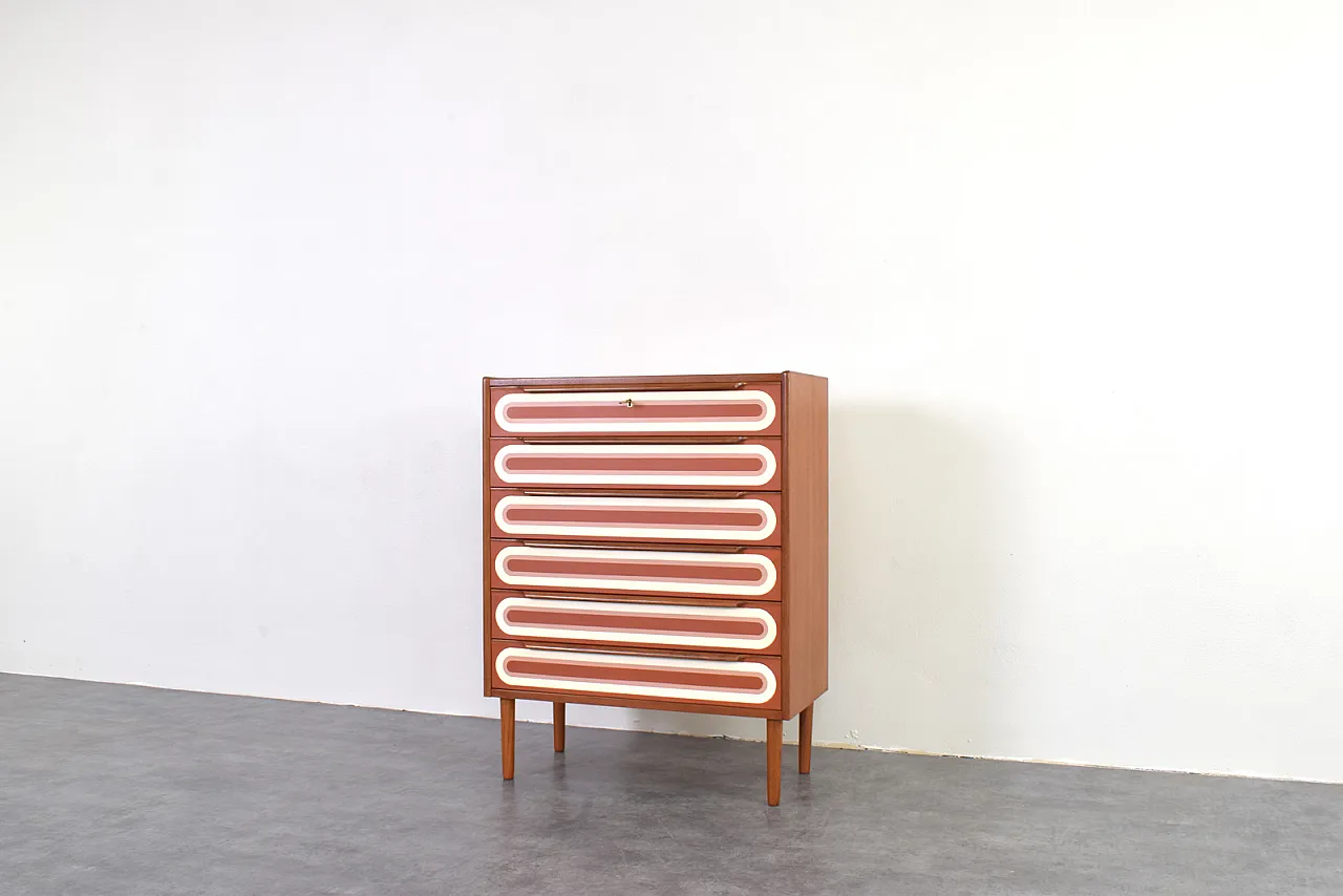 Cassettiera Mid-Century Op-Art in teak dipinta a mano, anni '60. 8