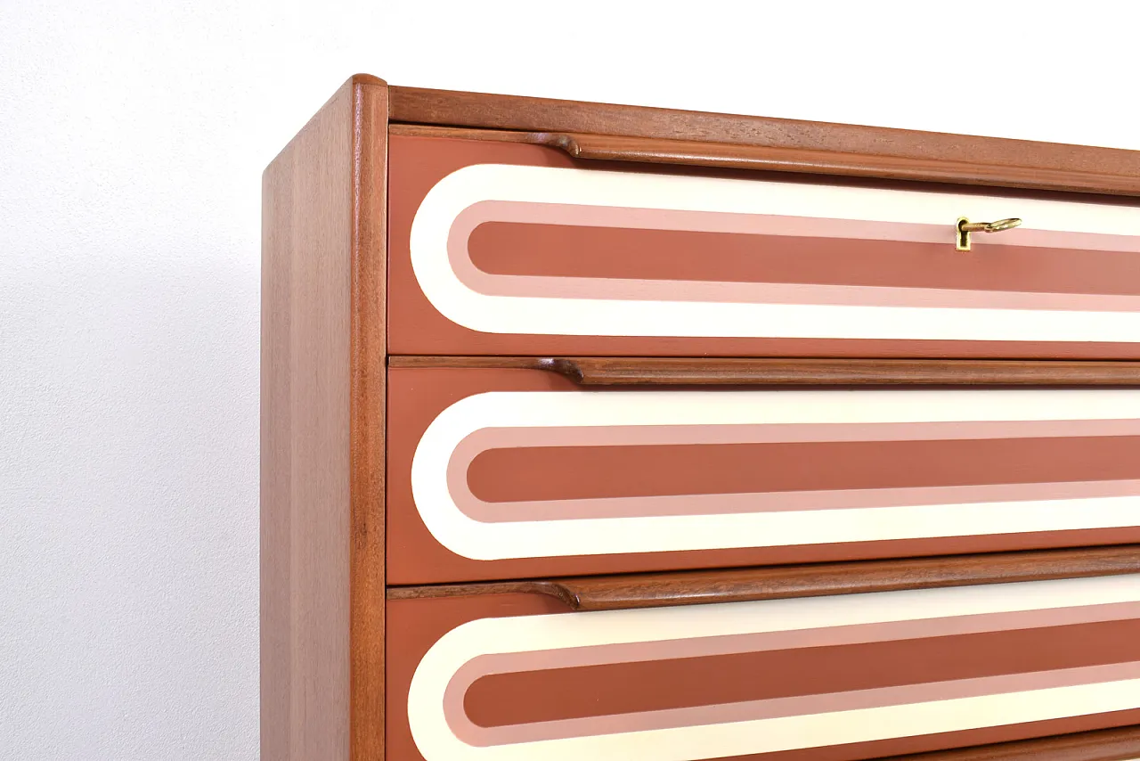 Cassettiera Mid-Century Op-Art in teak dipinta a mano, anni '60. 11