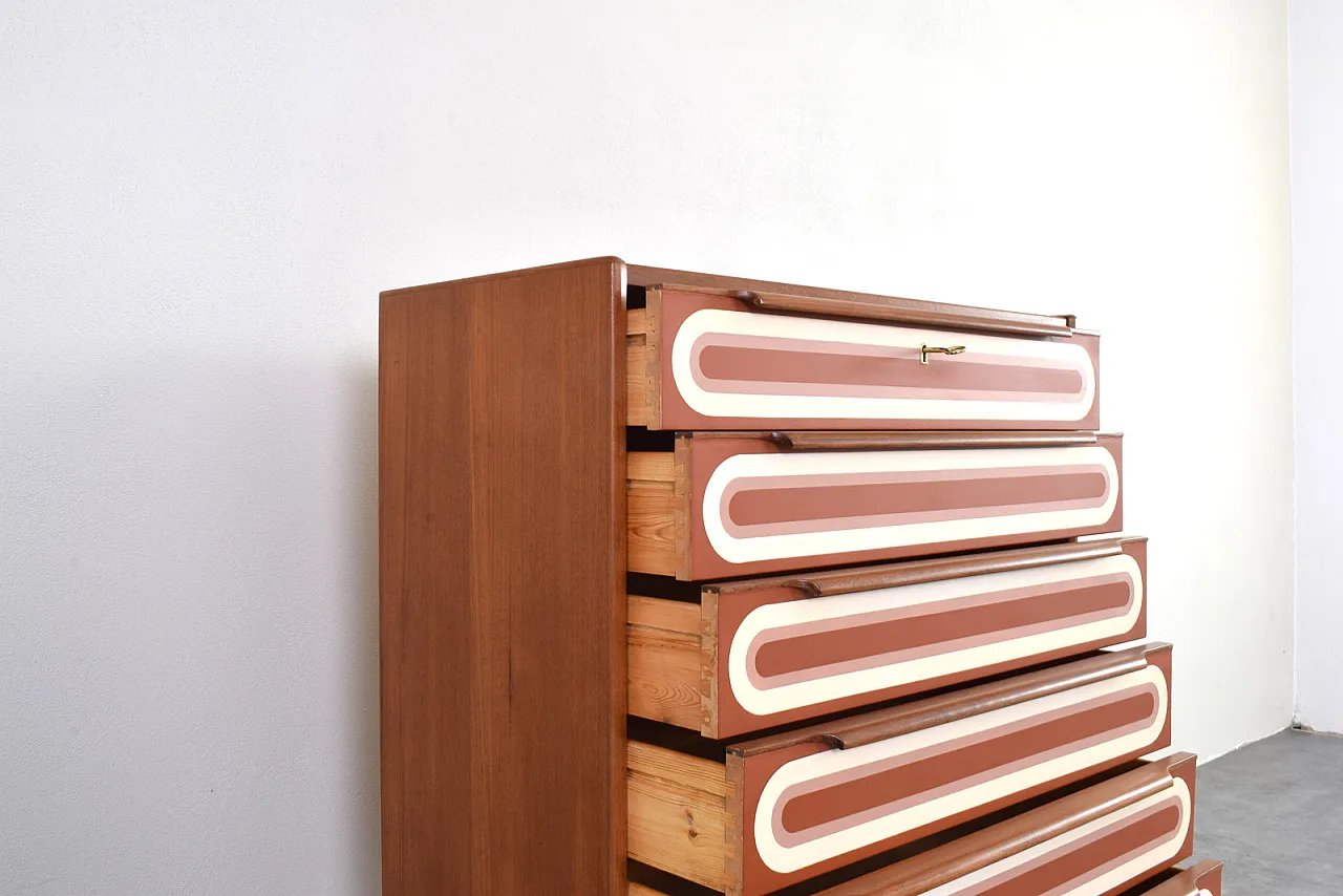Cassettiera Mid-Century Op-Art in teak dipinta a mano, anni '60. 12