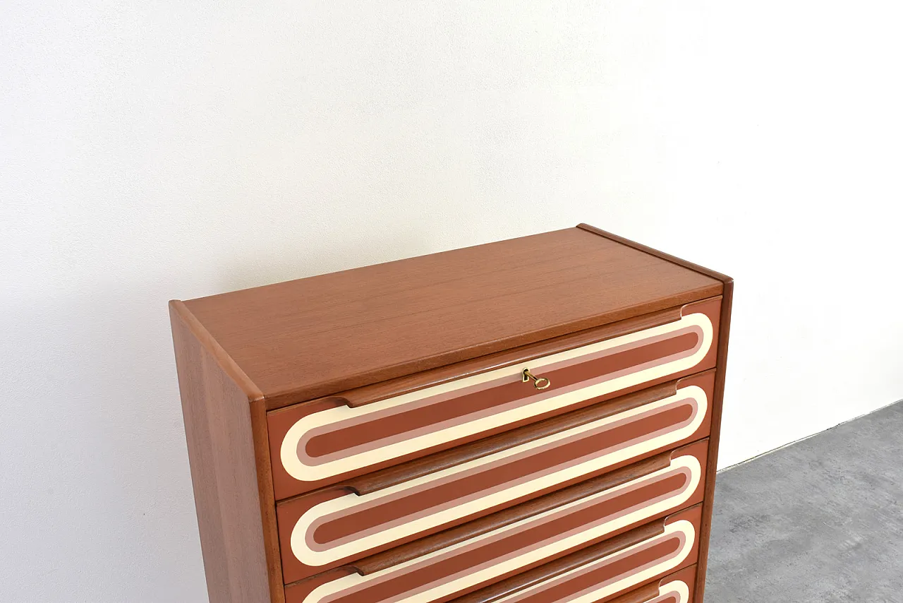 Cassettiera Mid-Century Op-Art in teak dipinta a mano, anni '60. 13