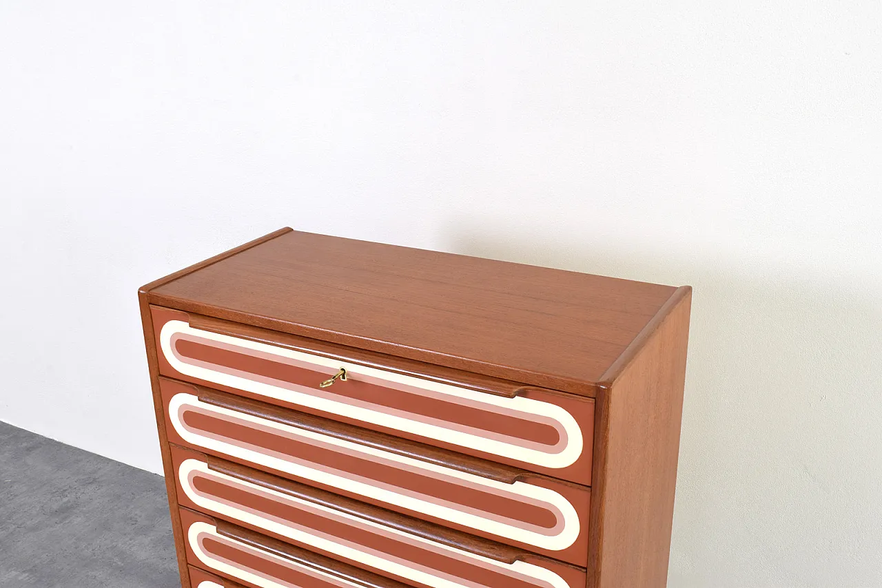 Cassettiera Mid-Century Op-Art in teak dipinta a mano, anni '60. 14