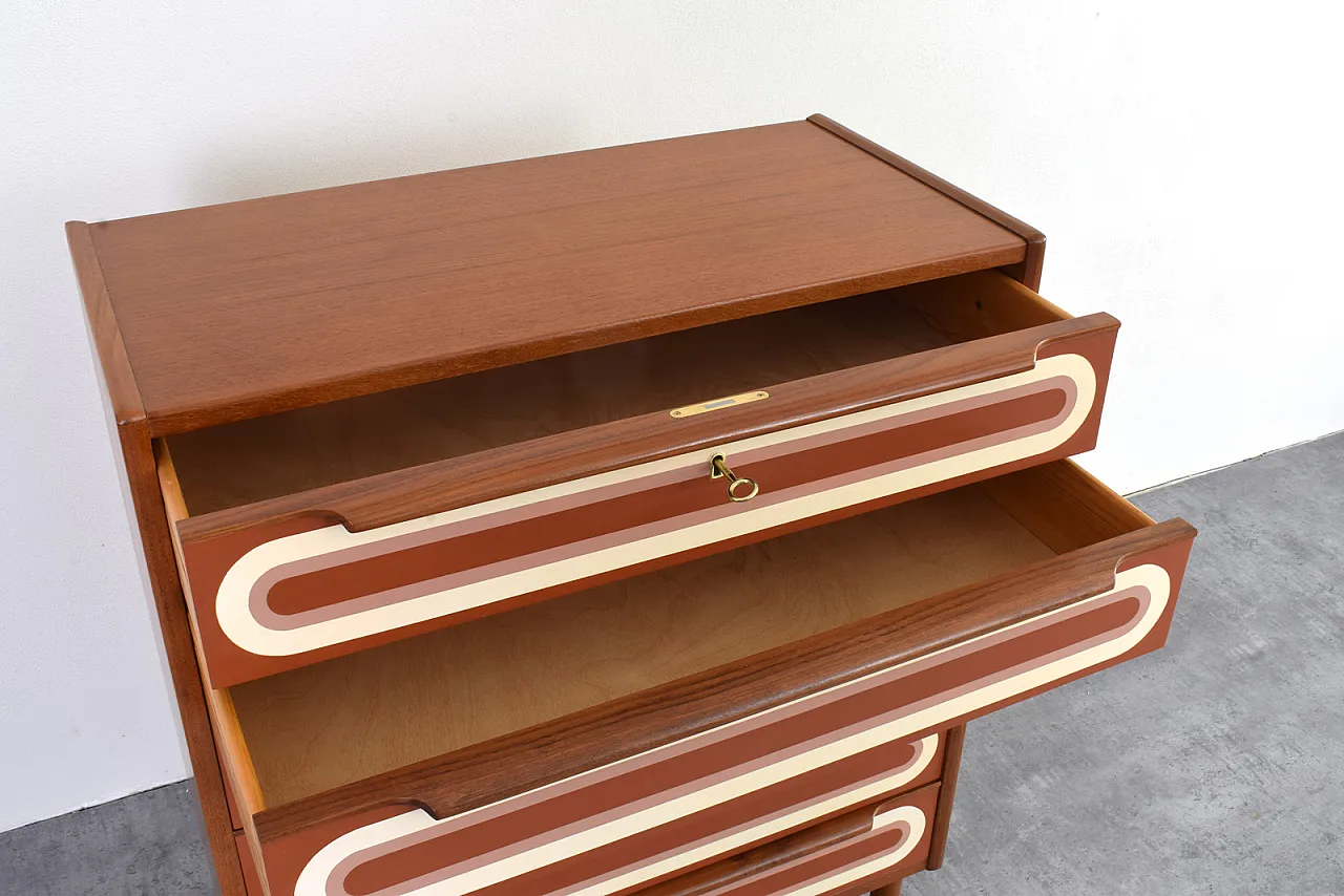Cassettiera Mid-Century Op-Art in teak dipinta a mano, anni '60. 15
