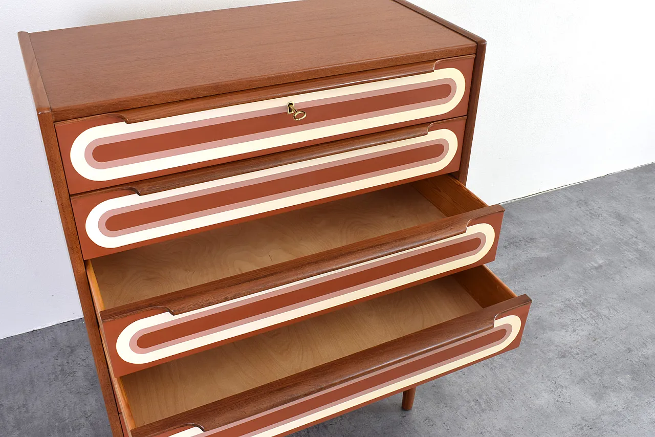 Cassettiera Mid-Century Op-Art in teak dipinta a mano, anni '60. 16