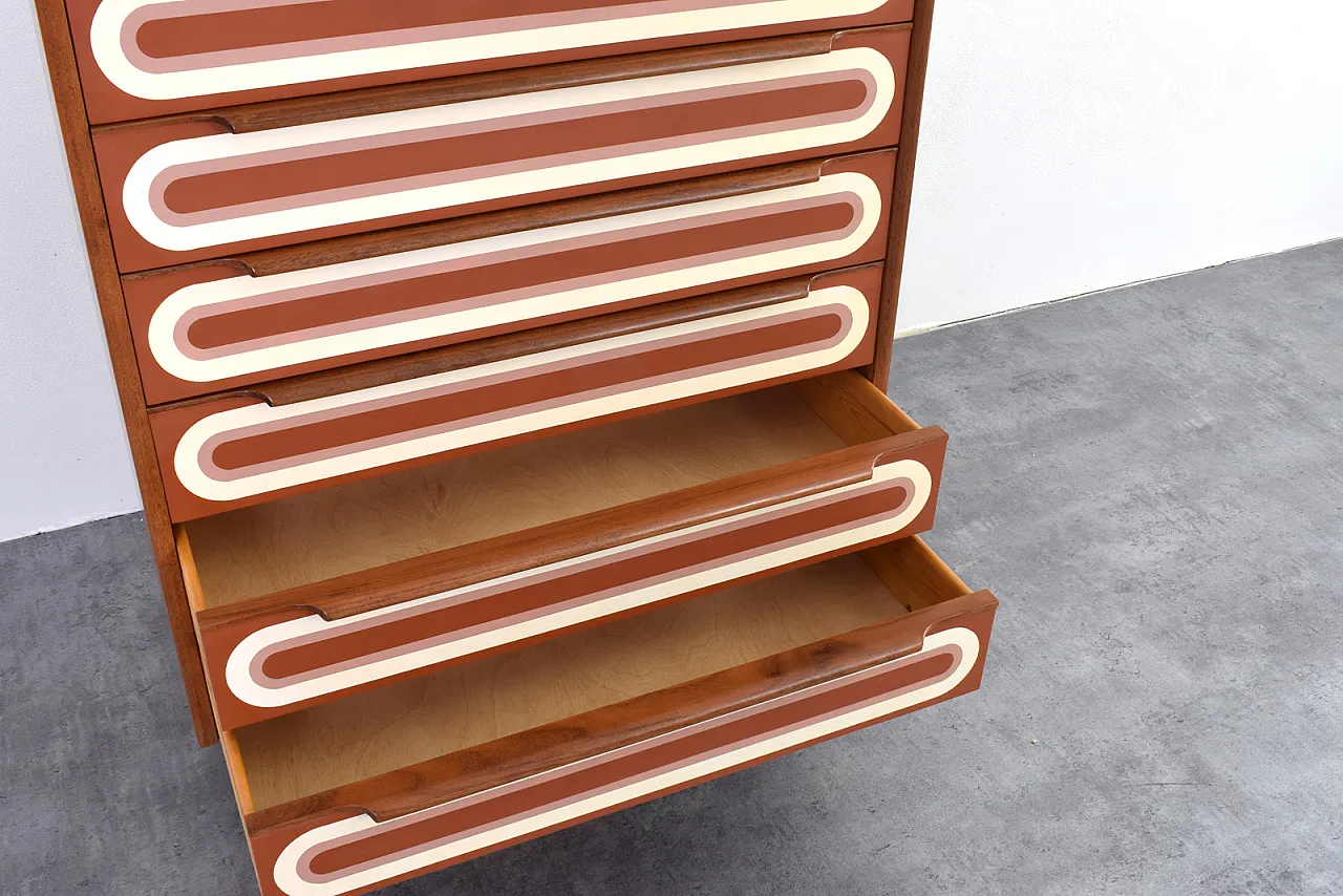 Cassettiera Mid-Century Op-Art in teak dipinta a mano, anni '60. 17