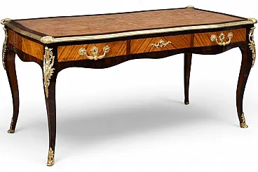 Scrivania Napoleone III Francese in legno esotico e metallo, '800