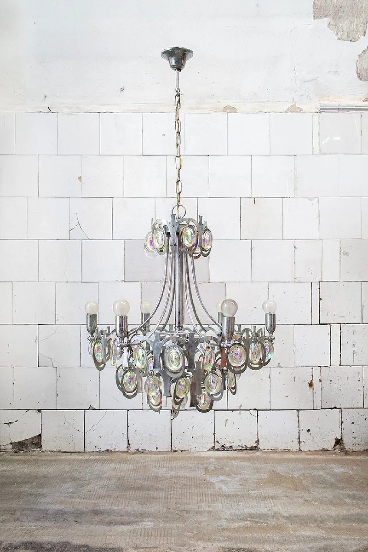 Nine-light chandelier in chromed steel by Gaetano Sciolari, 1960s 1