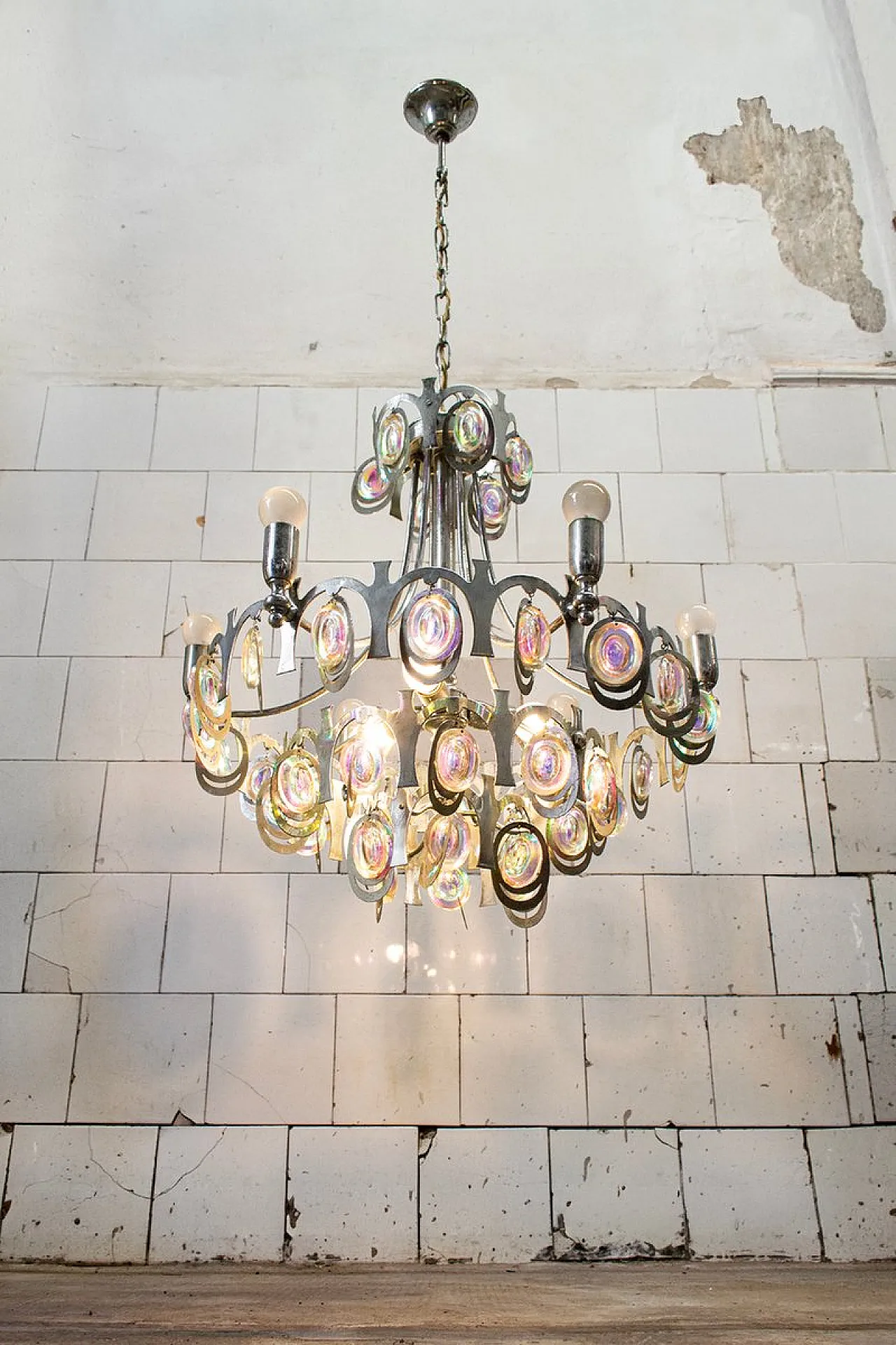 Nine-light chandelier in chromed steel by Gaetano Sciolari, 1960s 2