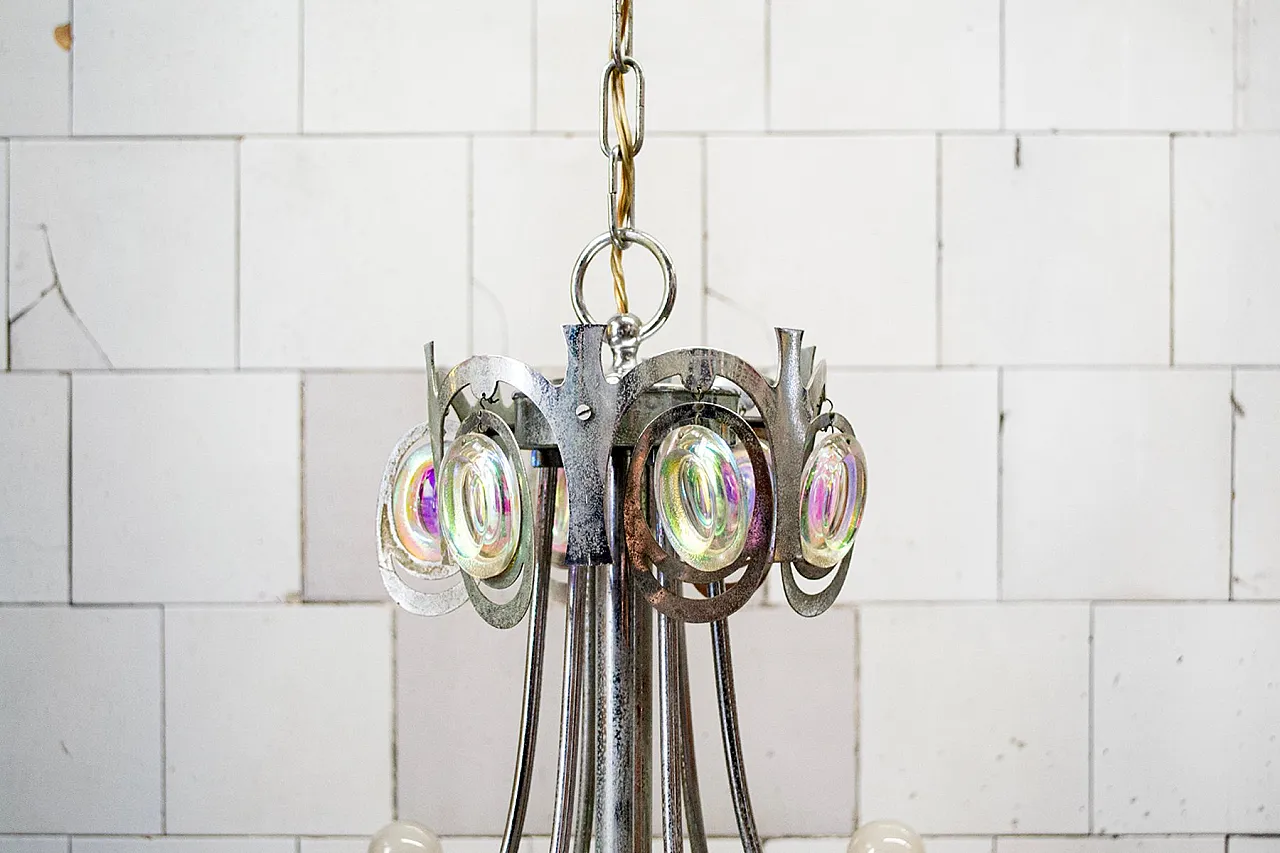 Nine-light chandelier in chromed steel by Gaetano Sciolari, 1960s 3