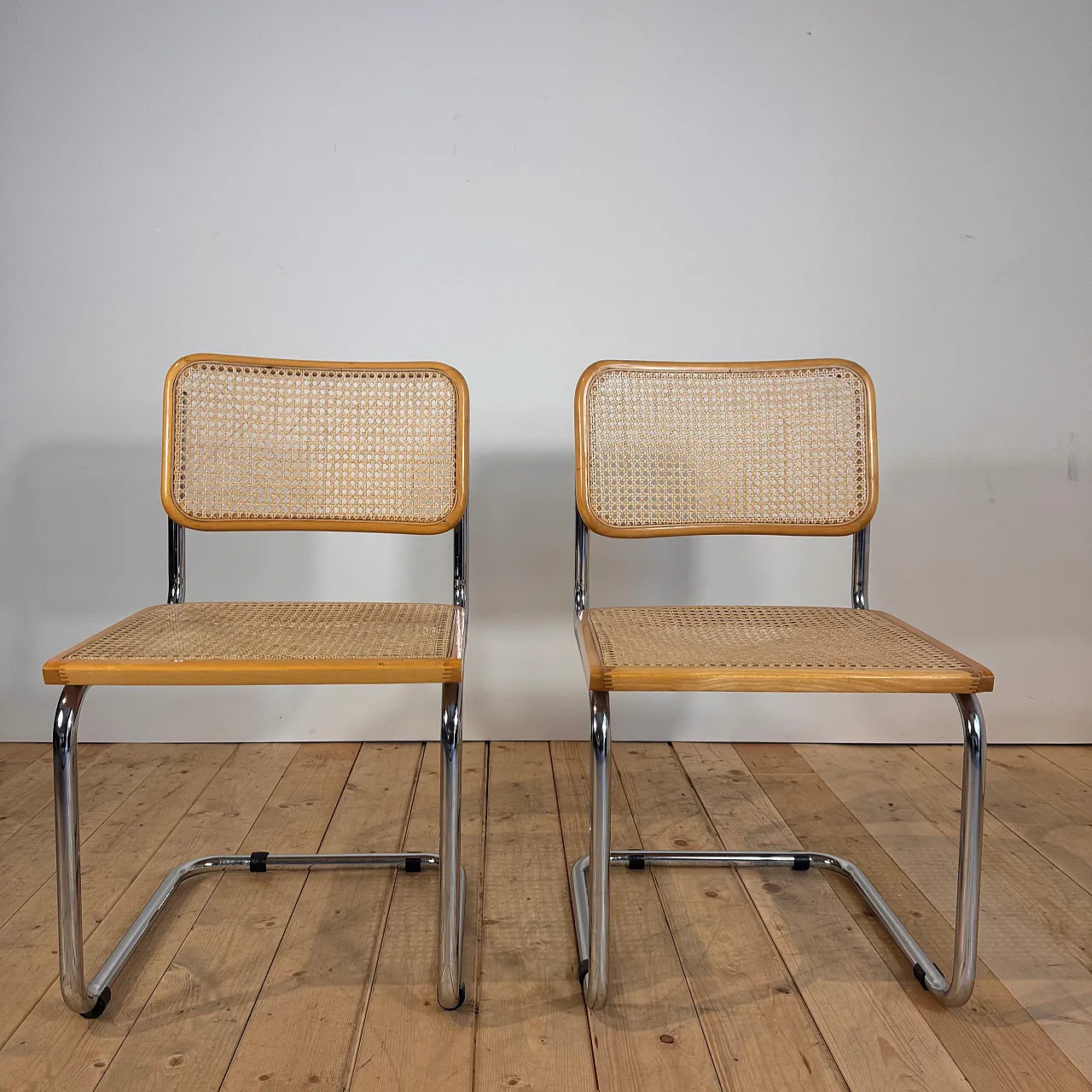 Pair of rattan and chromed tubular chairs, 1970s 2