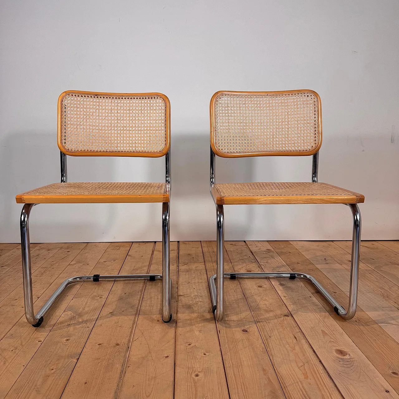Pair of rattan and chromed tubular chairs, 1970s 3