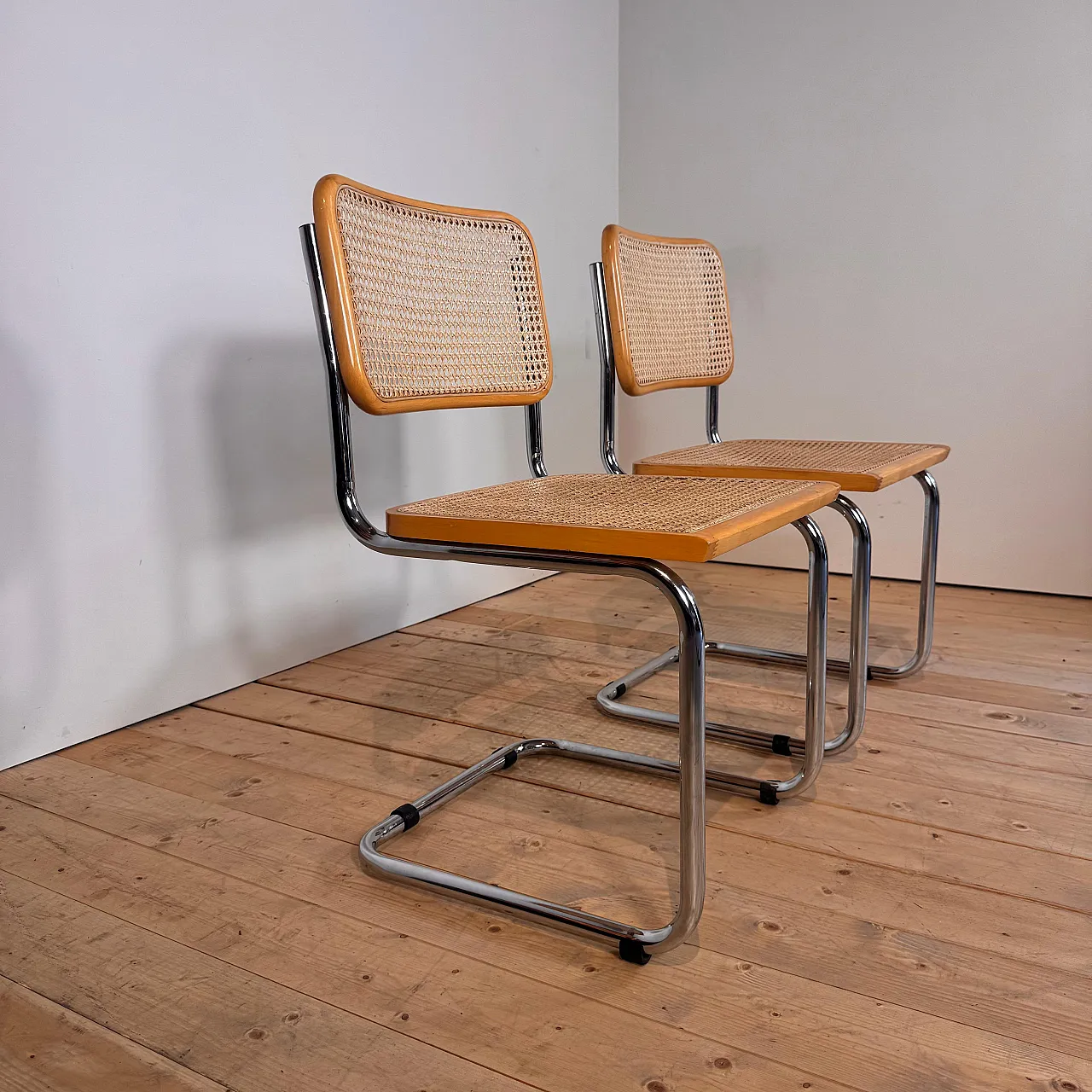 Pair of rattan and chromed tubular chairs, 1970s 4