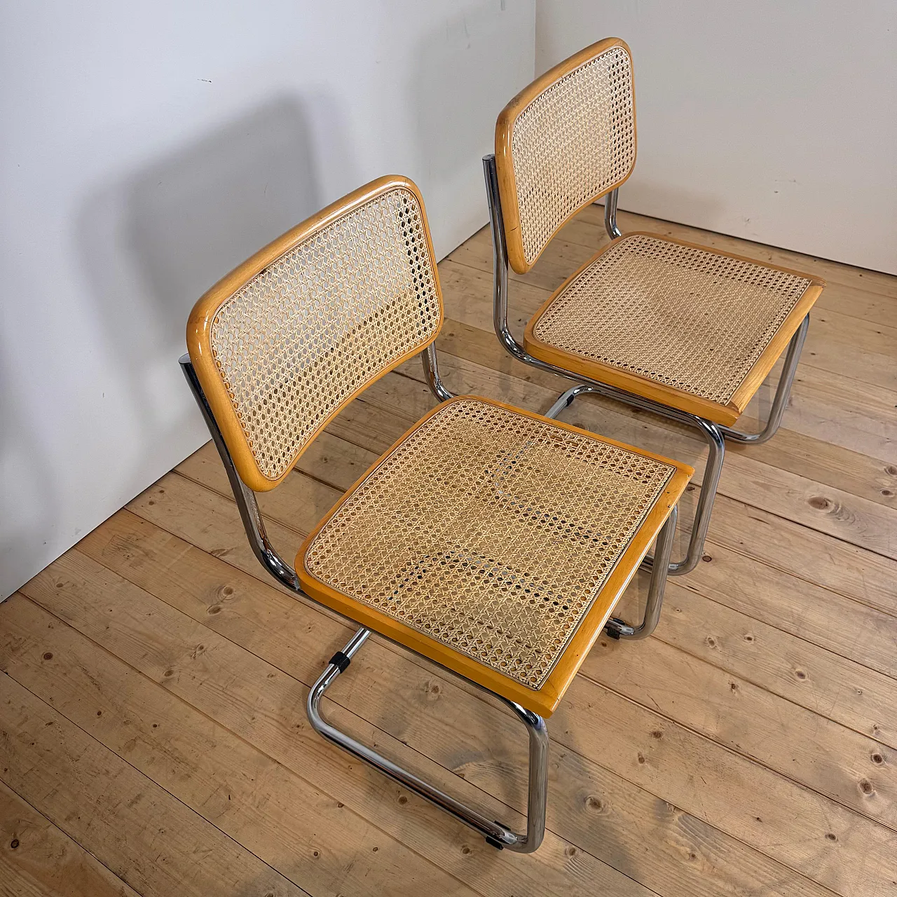 Pair of rattan and chromed tubular chairs, 1970s 5