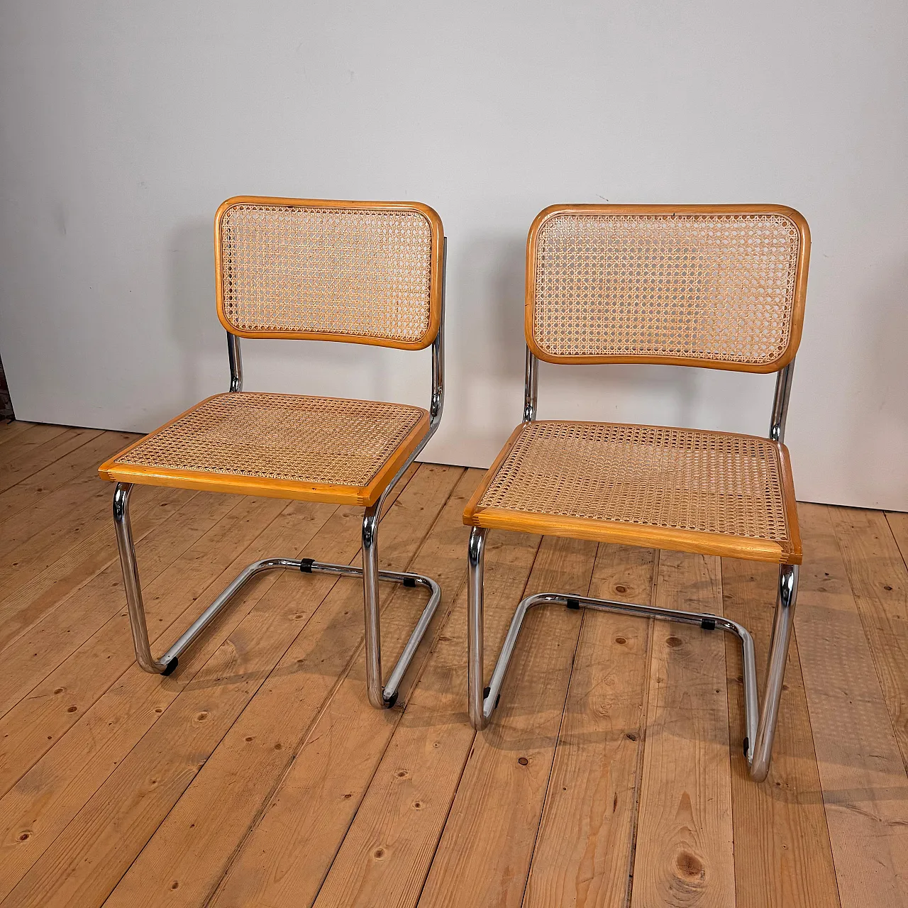 Pair of rattan and chromed tubular chairs, 1970s 6