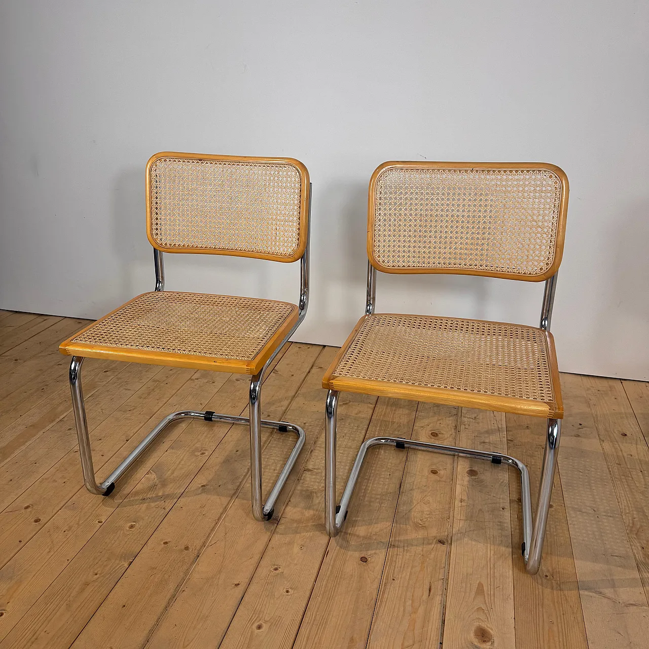 Pair of rattan and chromed tubular chairs, 1970s 7