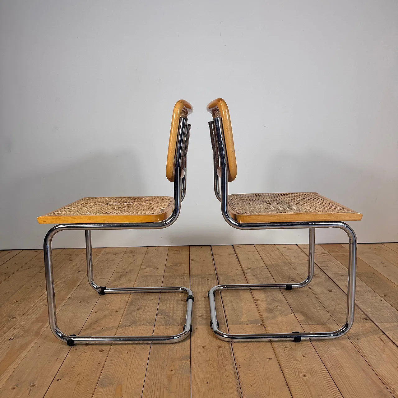 Pair of rattan and chromed tubular chairs, 1970s 8