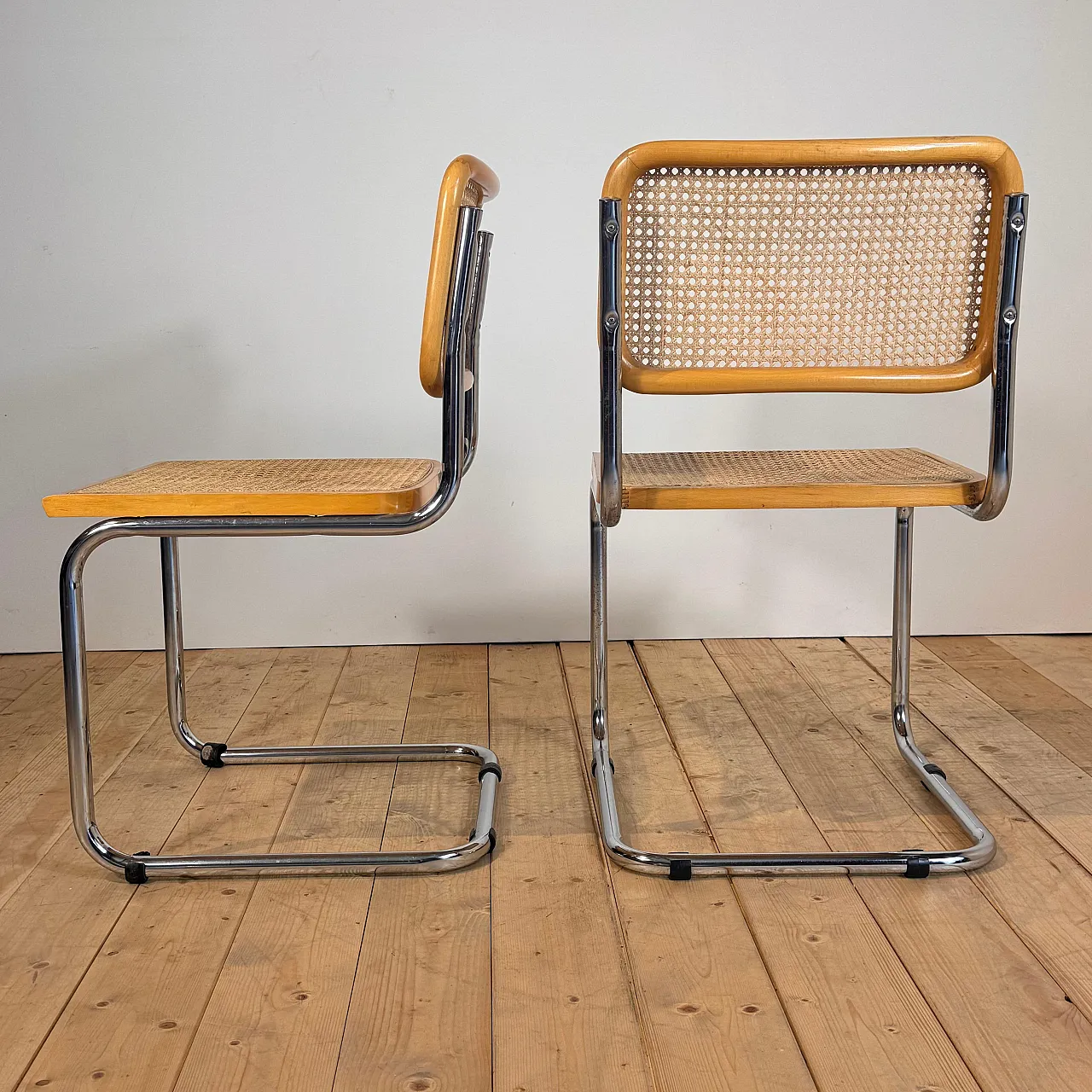 Pair of rattan and chromed tubular chairs, 1970s 10