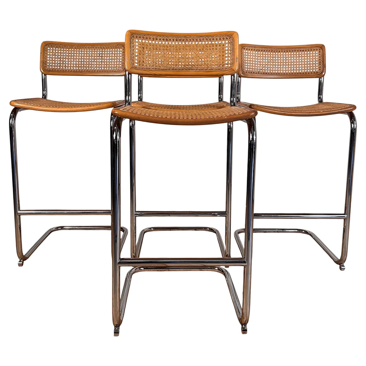 4 Rattan and chrome tubular stools, 1970s 1