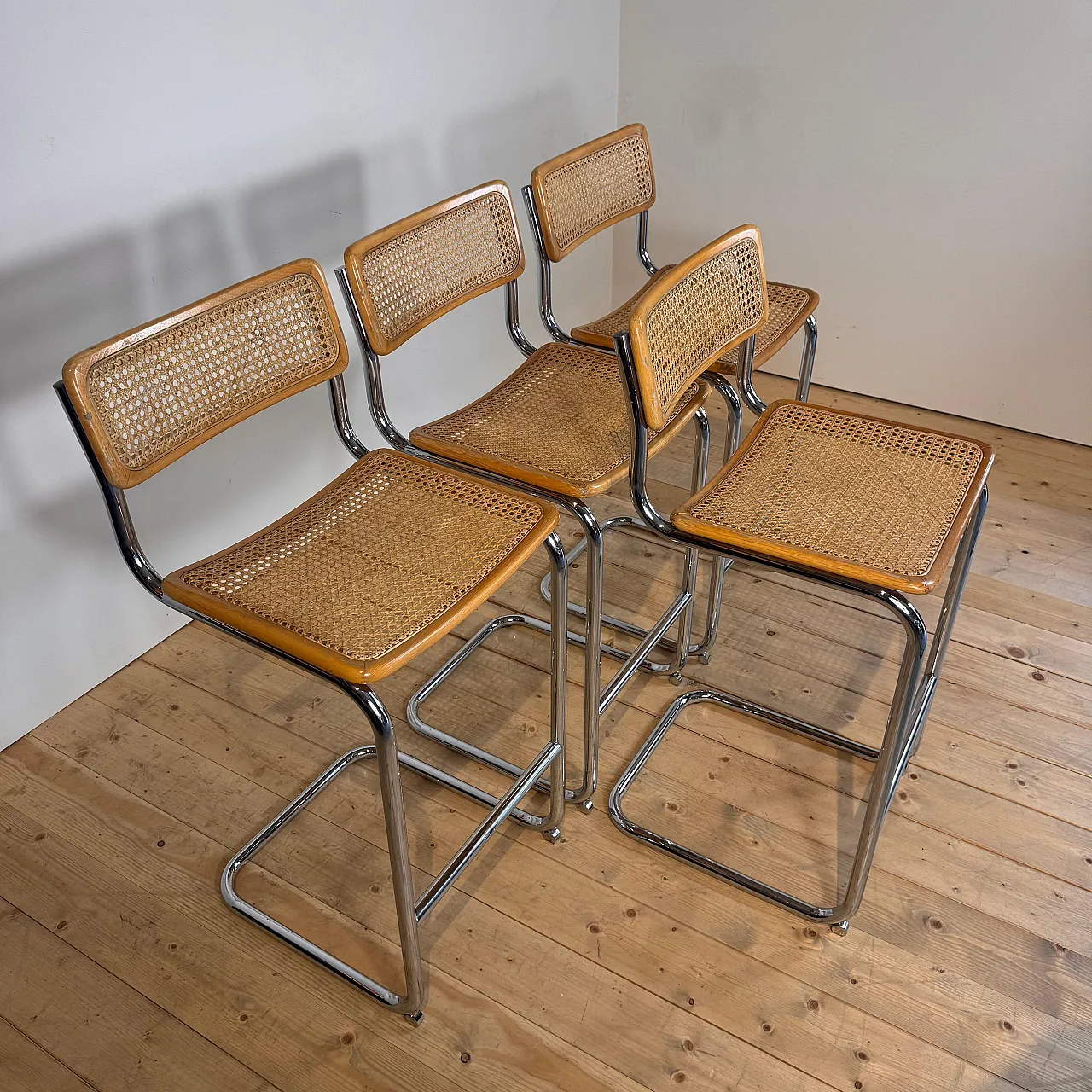 4 Rattan and chrome tubular stools, 1970s 4