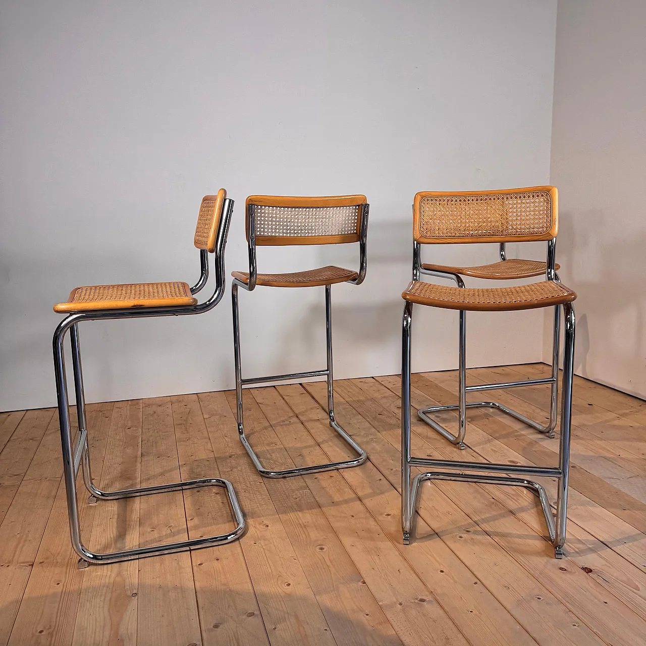 4 Rattan and chrome tubular stools, 1970s 5