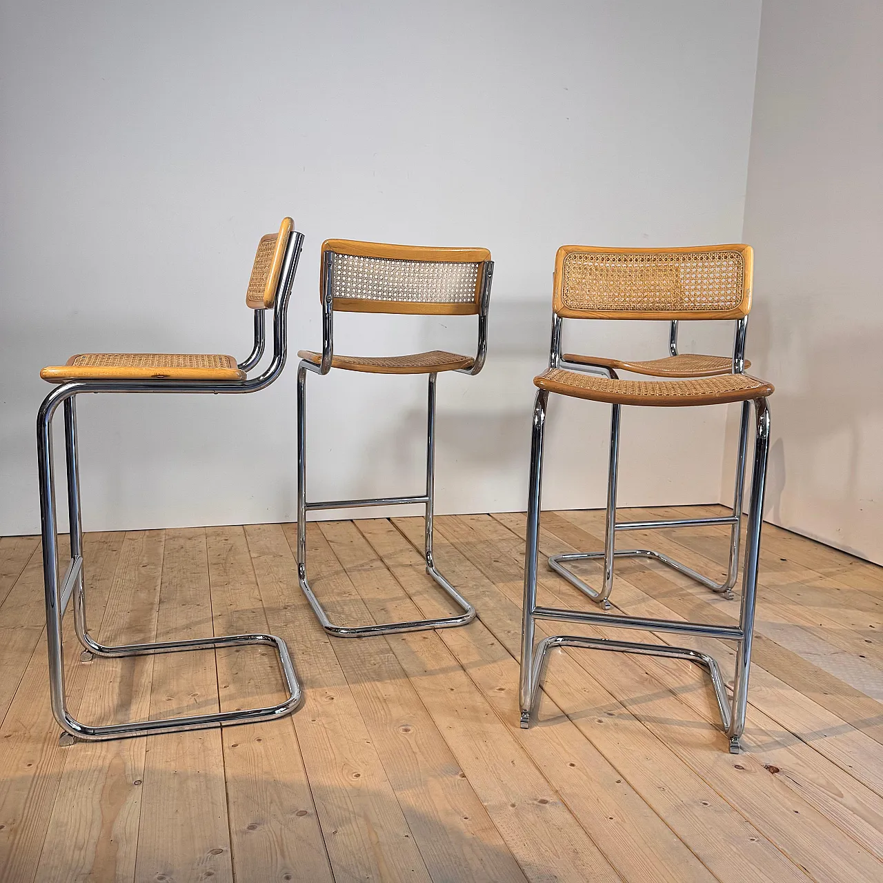 4 Rattan and chrome tubular stools, 1970s 6