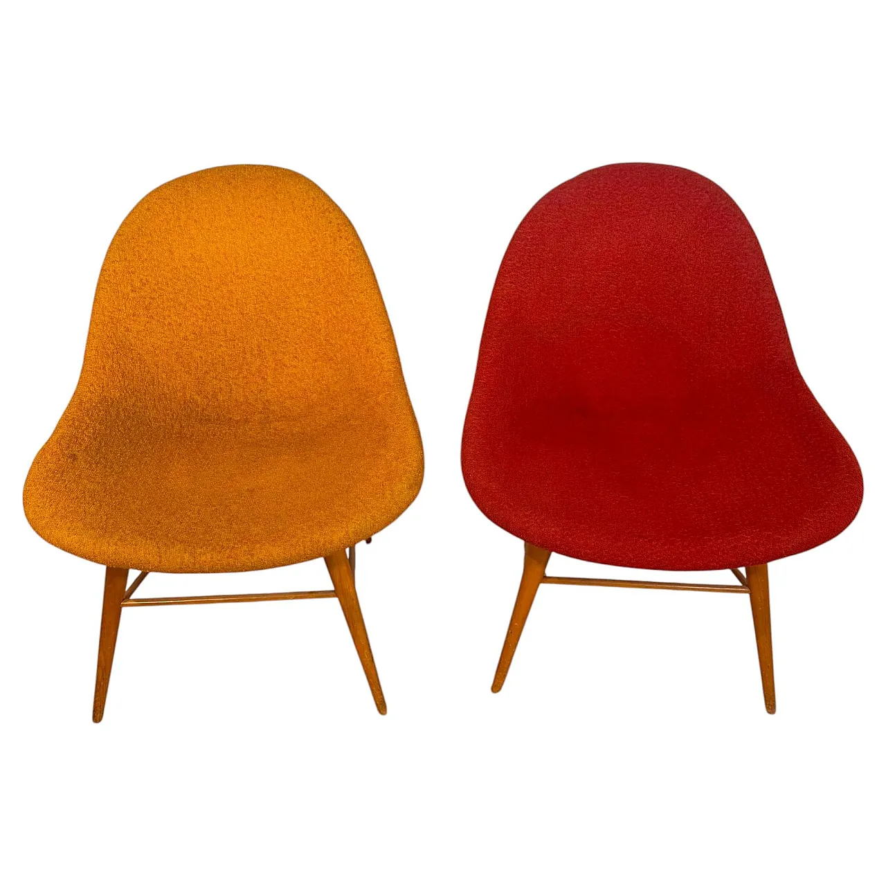 Pair of armchairs in wood and fabric, 1960s 1