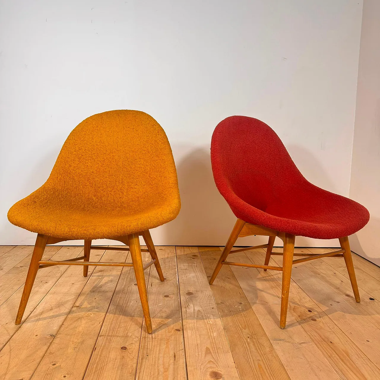 Pair of armchairs in wood and fabric, 1960s 2