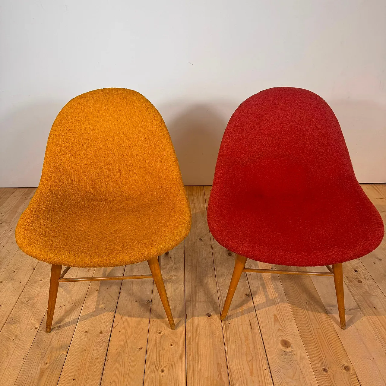 Pair of armchairs in wood and fabric, 1960s 3