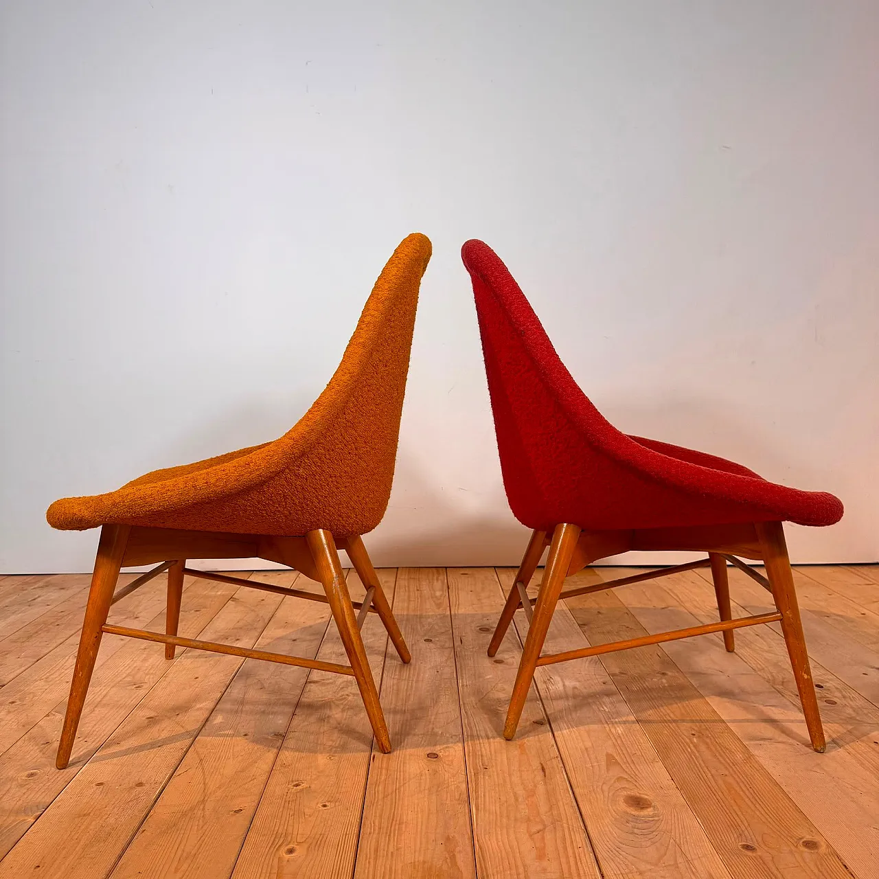 Pair of armchairs in wood and fabric, 1960s 5