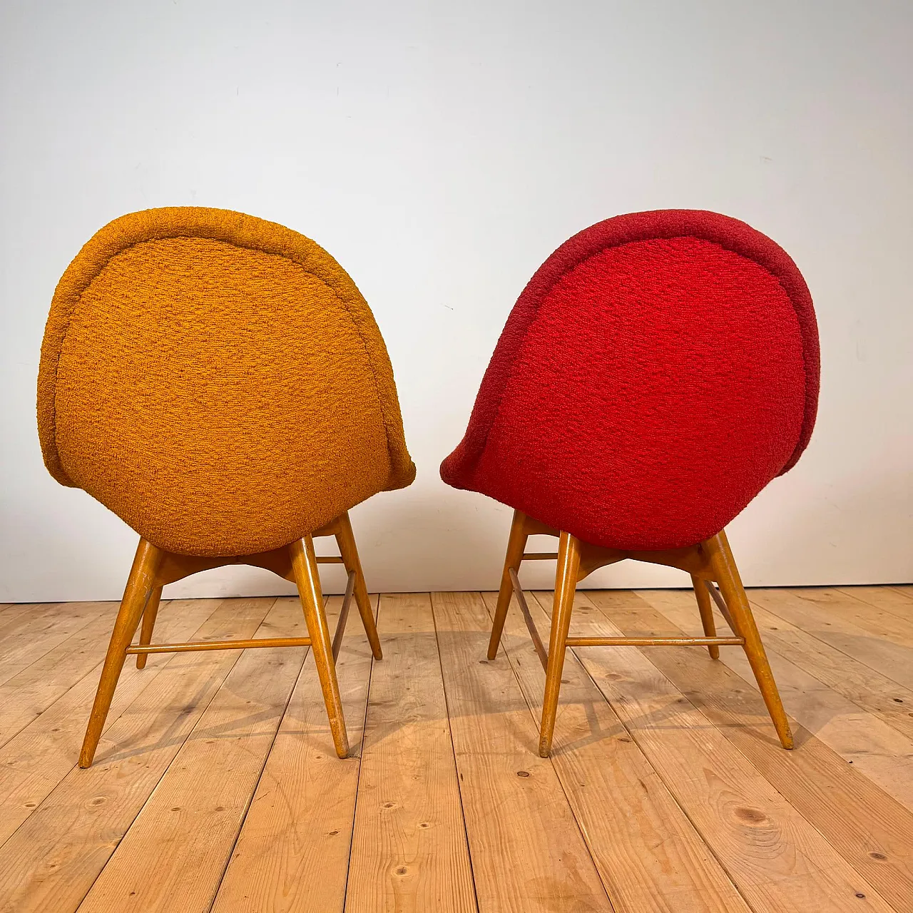 Pair of armchairs in wood and fabric, 1960s 7