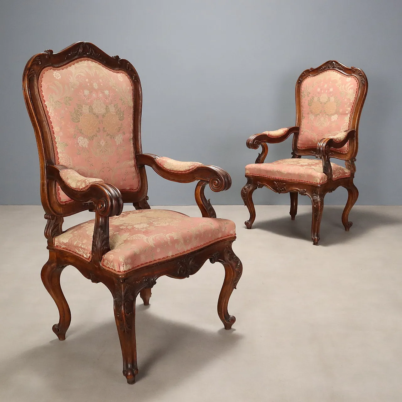 Pair of Louis Philippe armchairs in walnut, 19th century 1
