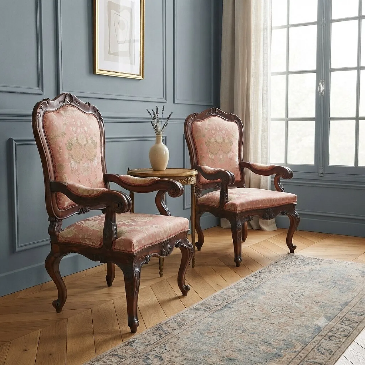 Pair of Louis Philippe armchairs in walnut, 19th century 2
