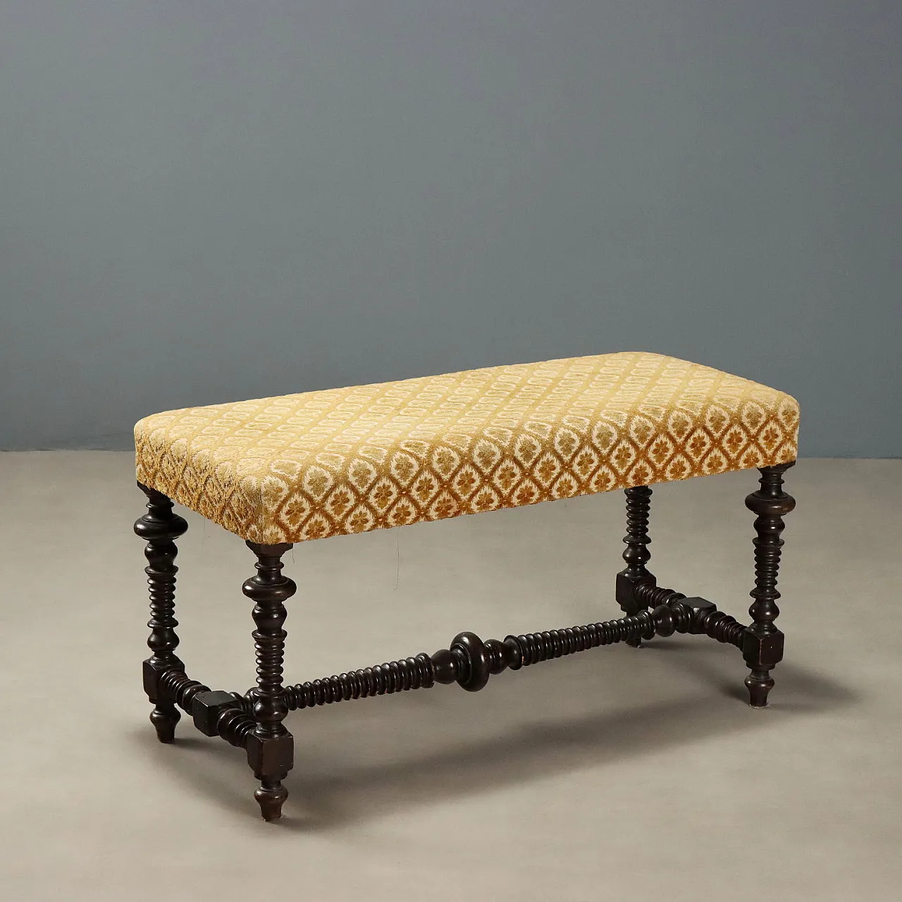 Walnut bench with padded seat, 19th century 1