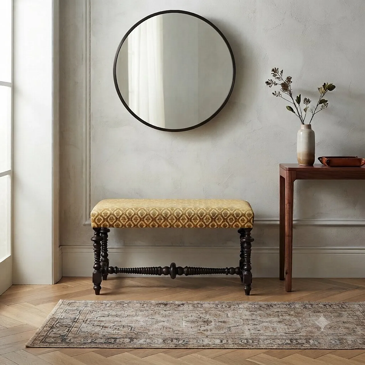 Walnut bench with padded seat, 19th century 2