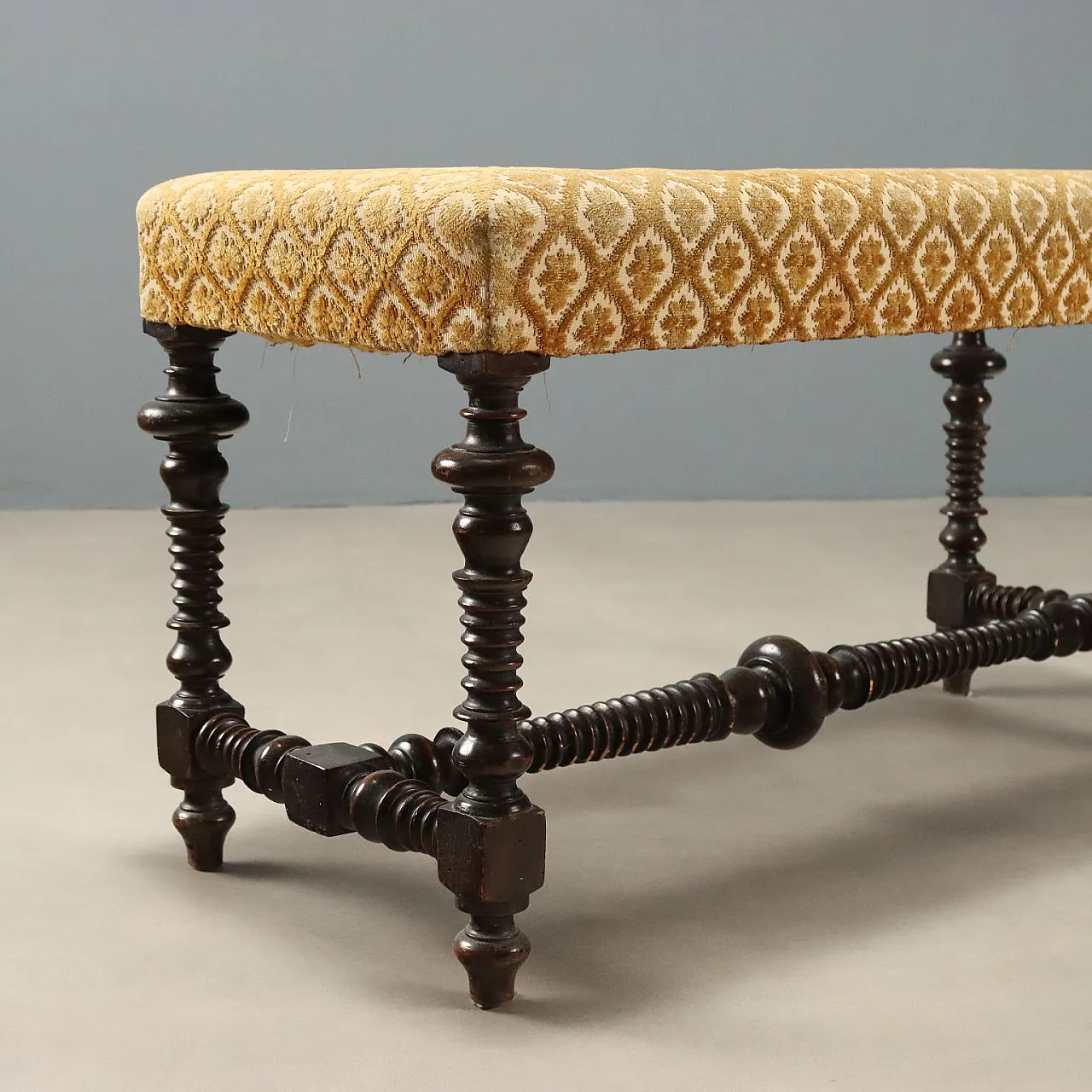 Walnut bench with padded seat, 19th century 4