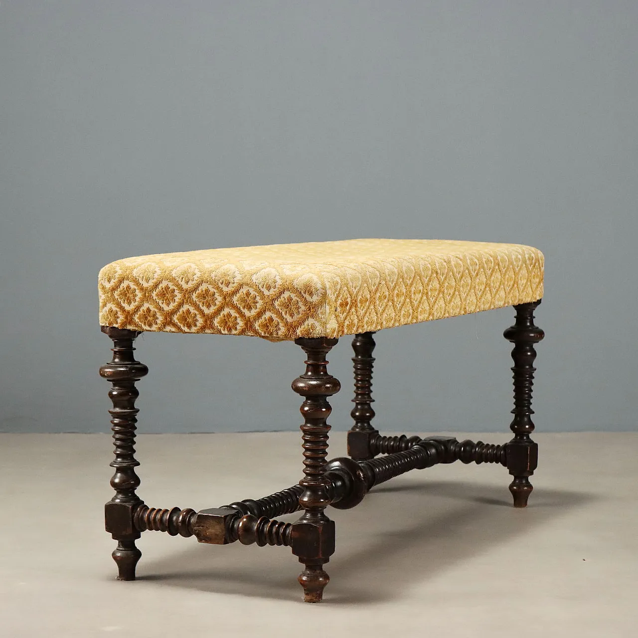 Walnut bench with padded seat, 19th century 10