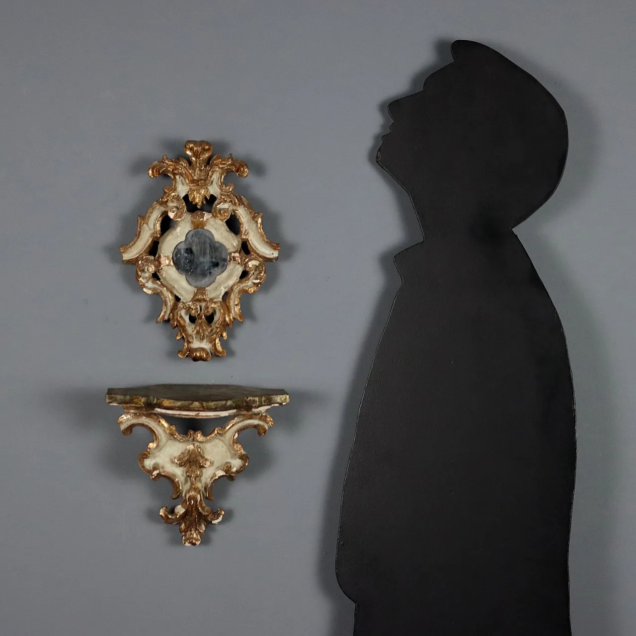 Model of Shelf with carved wooden mirror, 19th century 2