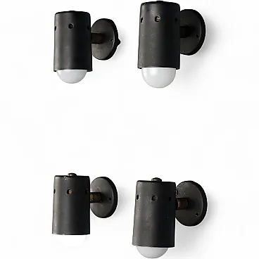 4 Lampade orientabili in metallo nero, anni '60
