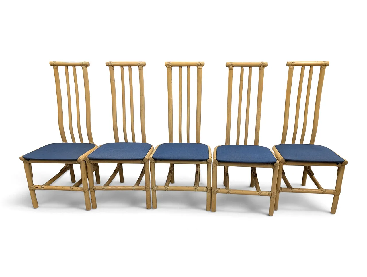 Set di 5 sedie da pranzo a schienale alto in bamboo, anni '70 1