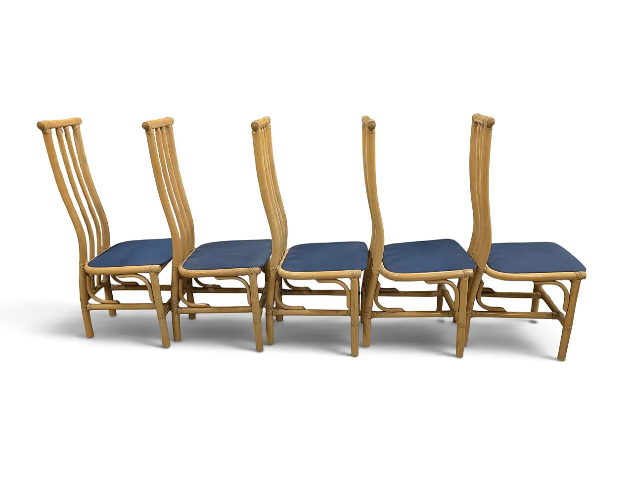 Set di 5 sedie da pranzo a schienale alto in bamboo, anni '70 2