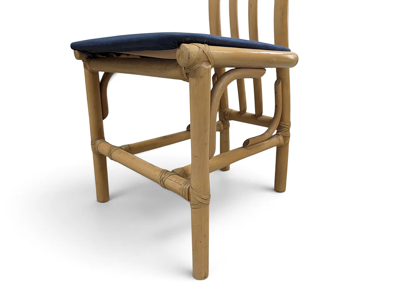 Set di 5 sedie da pranzo a schienale alto in bamboo, anni '70 11