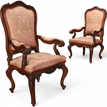 Pair of Louis Philippe armchairs in walnut, 19th century