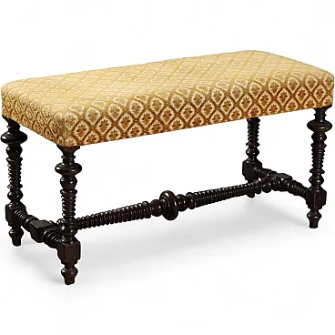 Walnut bench with padded seat, 19th century