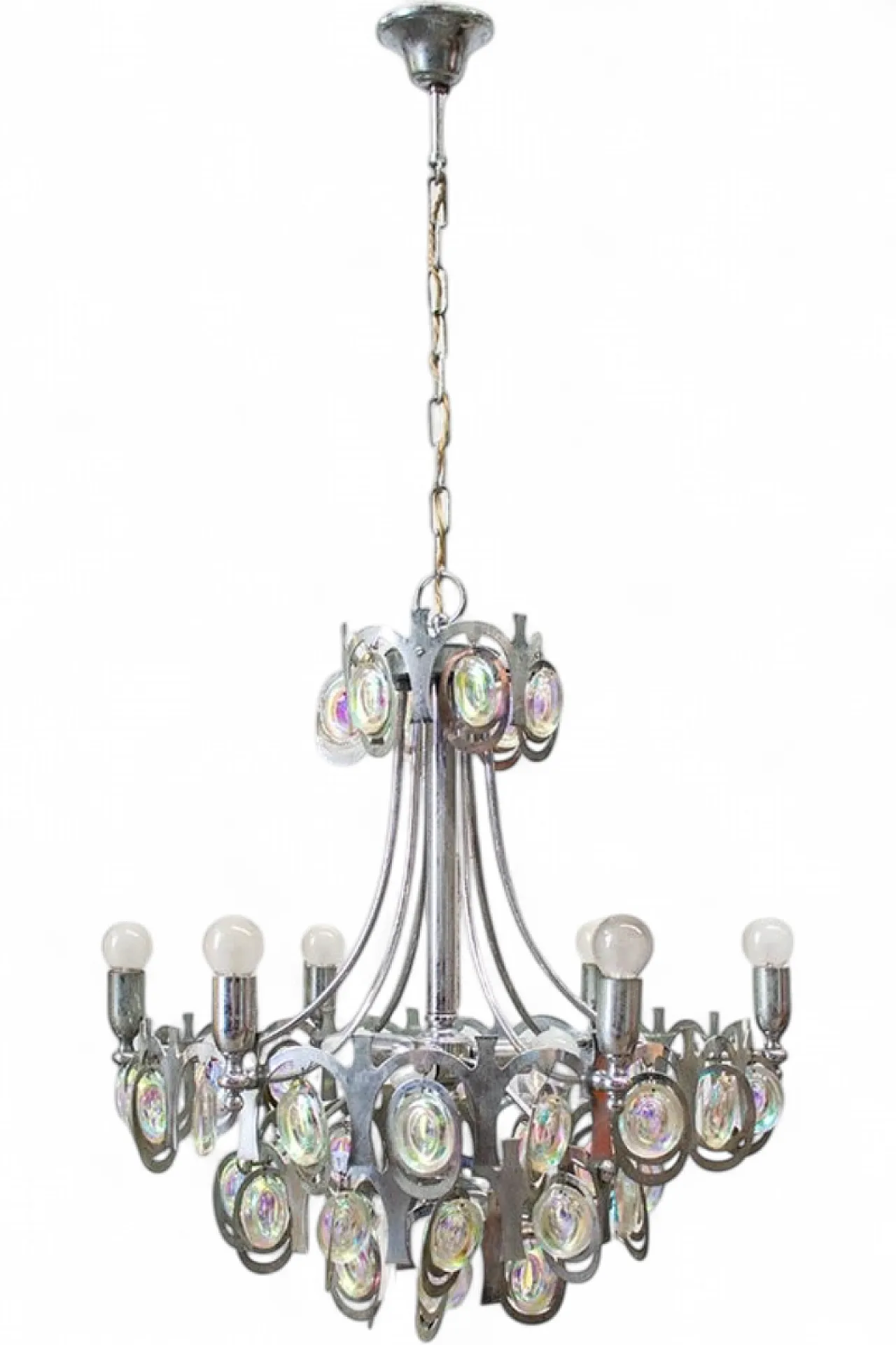 Nine-light chandelier in chromed steel by Gaetano Sciolari, 1960s 4