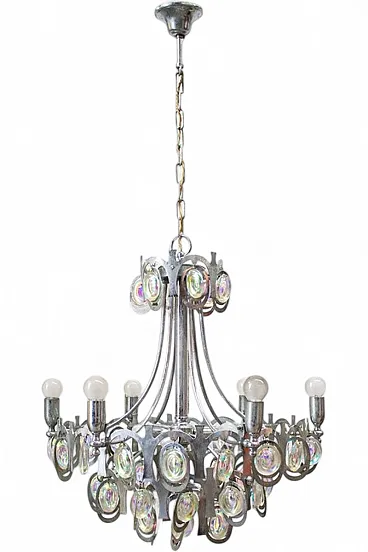 Nine-light chandelier in chromed steel by Gaetano Sciolari, 1960s