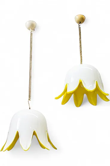 Yellow Murano glass floral pendant light from Leucos, 1970s