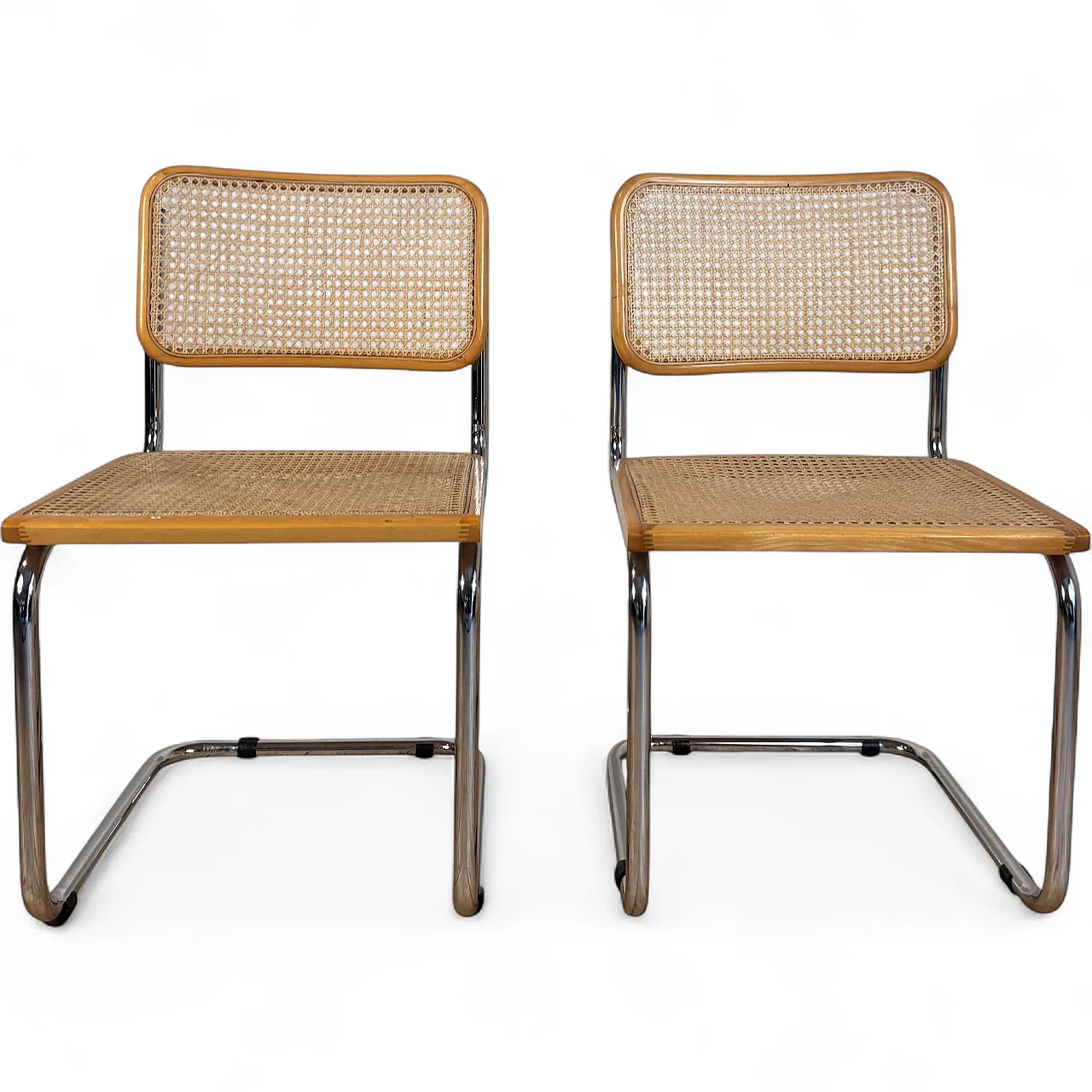 Pair of rattan and chromed tubular chairs, 1970s 13